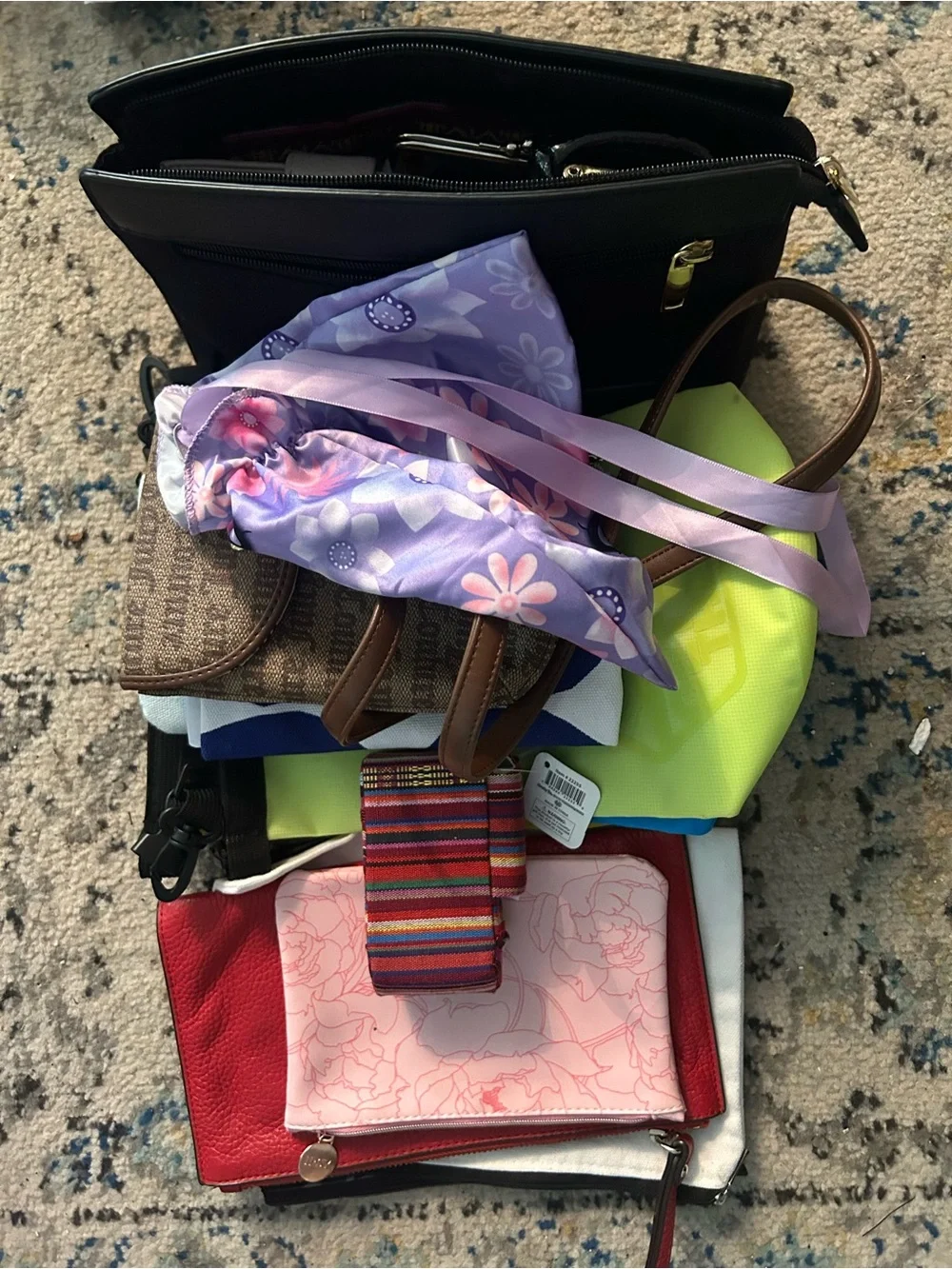 Travel wristlet lot with many different pouches, wallets & dry bags